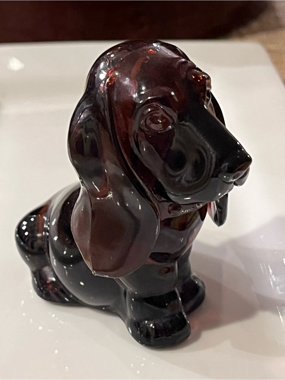 Vintage Avon Basset Hound Amber Glass Dog Figurine - perfume decanter